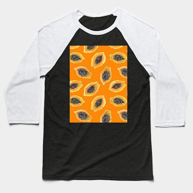 Papaya slices on orange Baseball T-Shirt by katerinamk